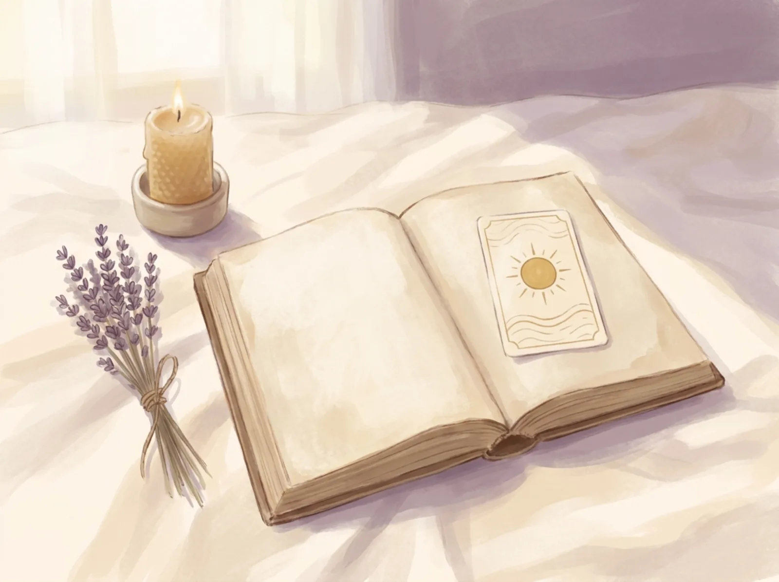 Celtic Cross spread — The classic 10-card Celtic Cross tarot spread laid out on a linen cloth